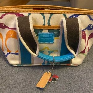 Coach Colorful Canvas Tote with Blue Accents